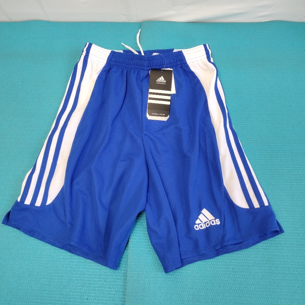 NWT Adidas Climalite Youth Football Soccer Shorts Blue White Youth - XL